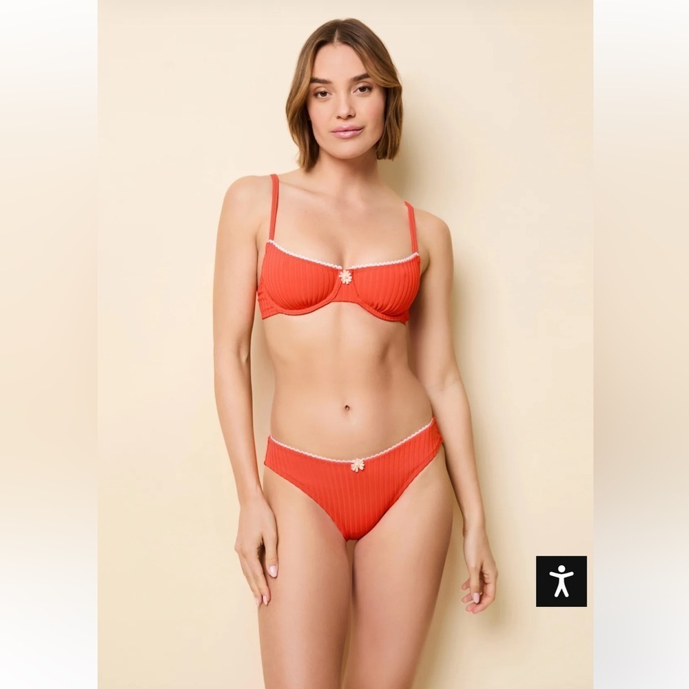 Solid & Striped Daphne luxe ribbed bikini bottom in coral